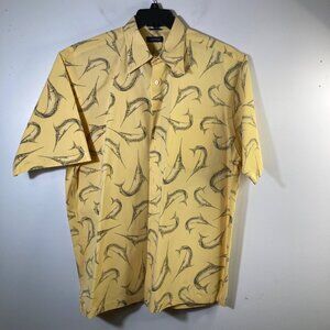 Mens Nautica Button Front Shirt Sailfish Short Sleeve Yellow Black Cotton L